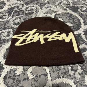 Unisex Stussy Brown Beige Logo Beanie One Size